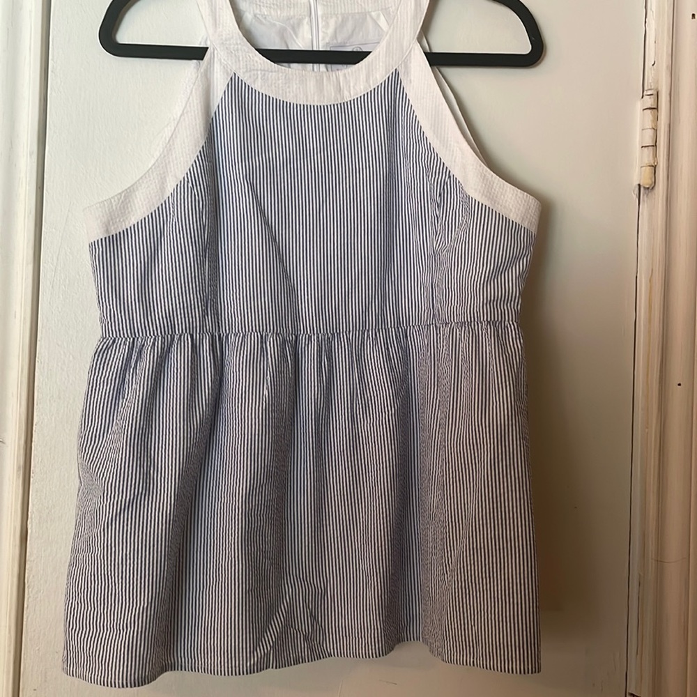 Lauren James Blue/White Seersucker Top